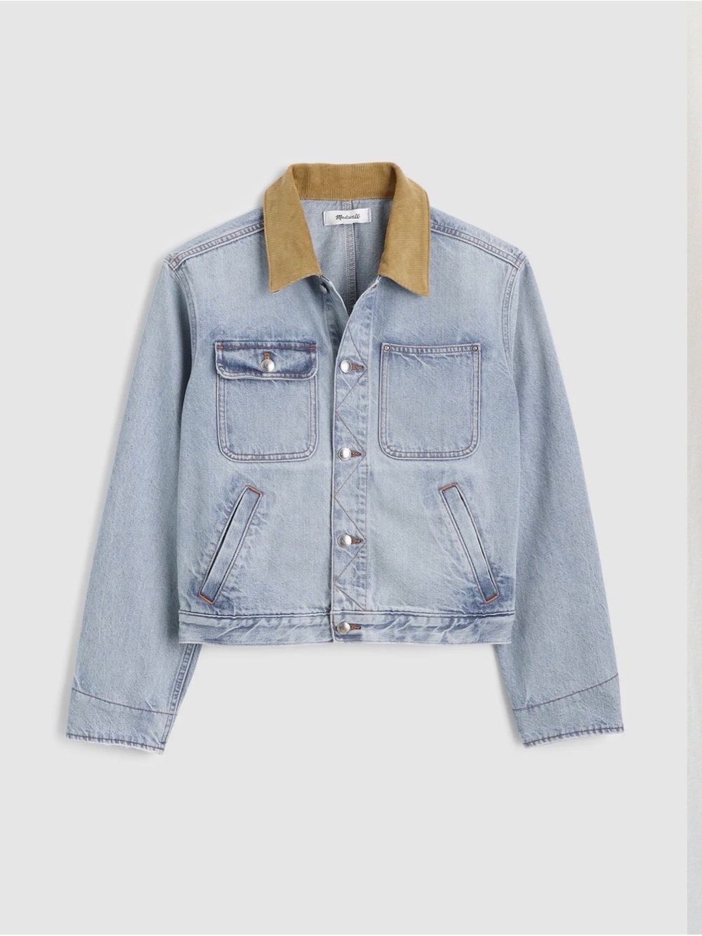 Madewell Light Wash Denim Jacket with Tan Corduroy Collar size Medium